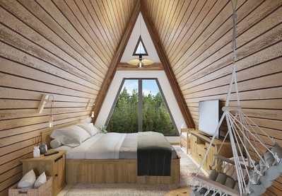 Interior dormitor loft A-Frame