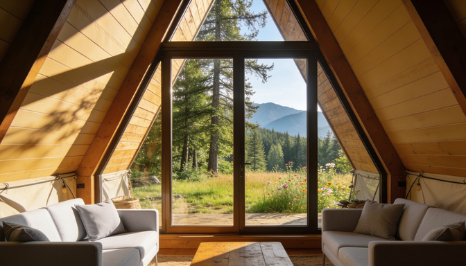 Interior living panoramic A-Frame